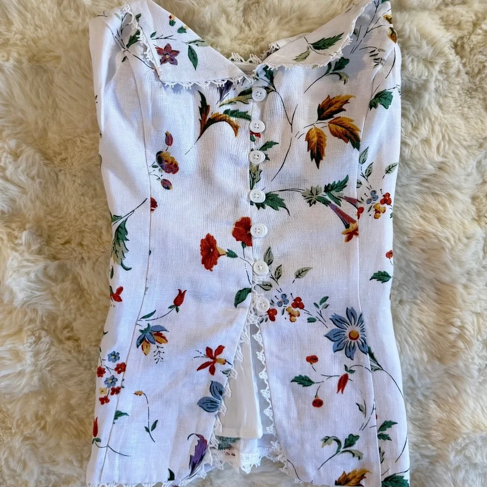 Reformation Viola Linen Top In Corsini, brand new, never worn, no flaws. - Picture 2 of 9